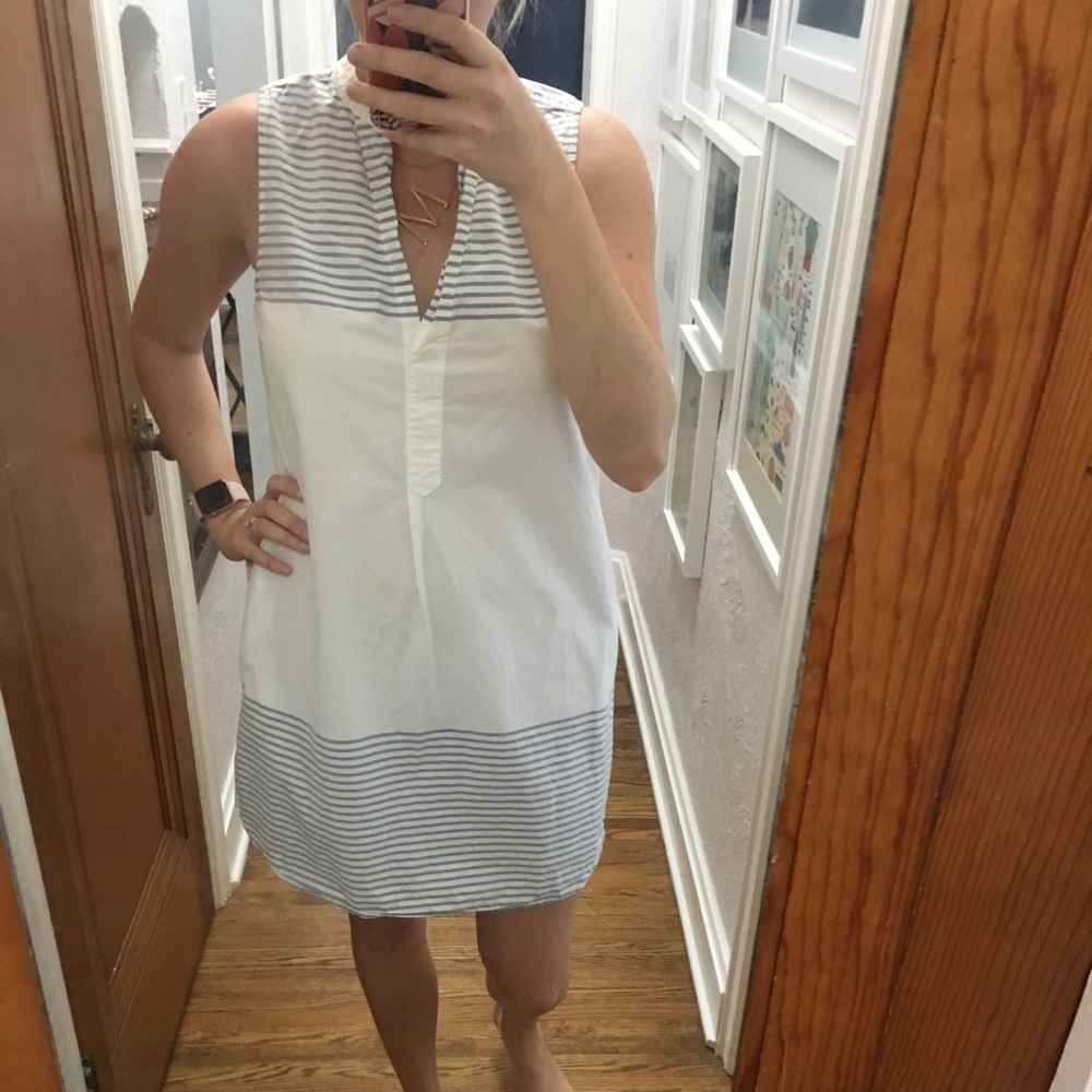 Madewell White and Light Blue Striped Sleeveless Mini Dress